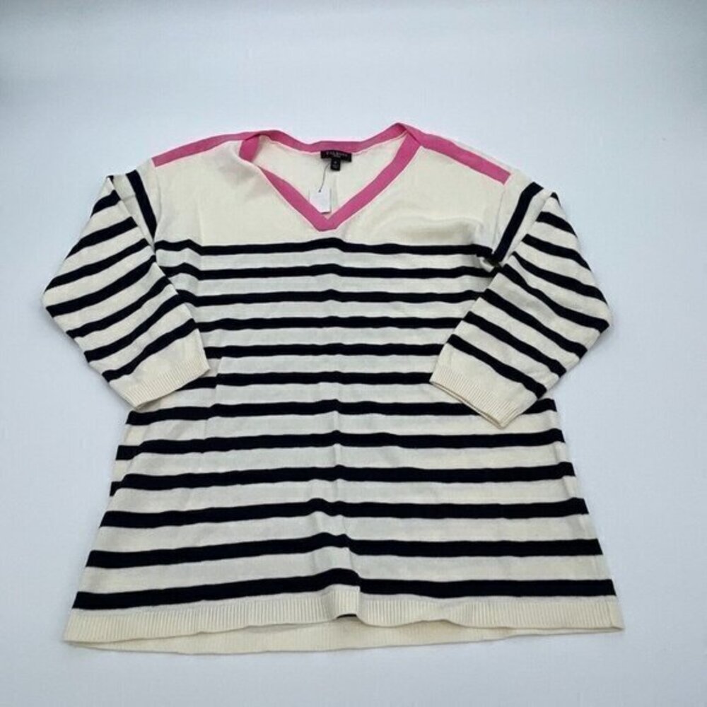 Talbots Womens Sweater Petite Striped Stretchy Casual Knit V Neck Preppy New